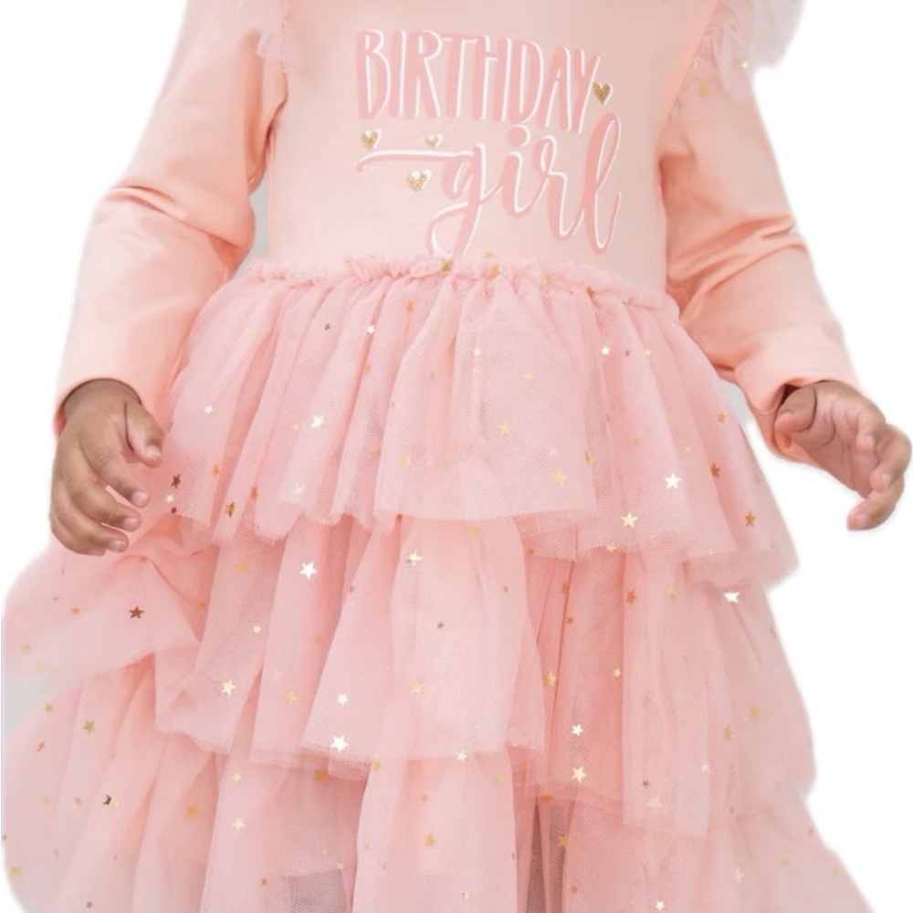 Pink Birthday Girl Dress with Gold Stars